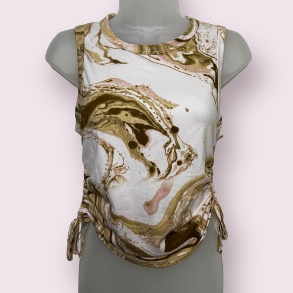 Caution to the Wind Marbled Crop Top - Brown & White Cutout Casual, Size M - Picture 1 of 6
